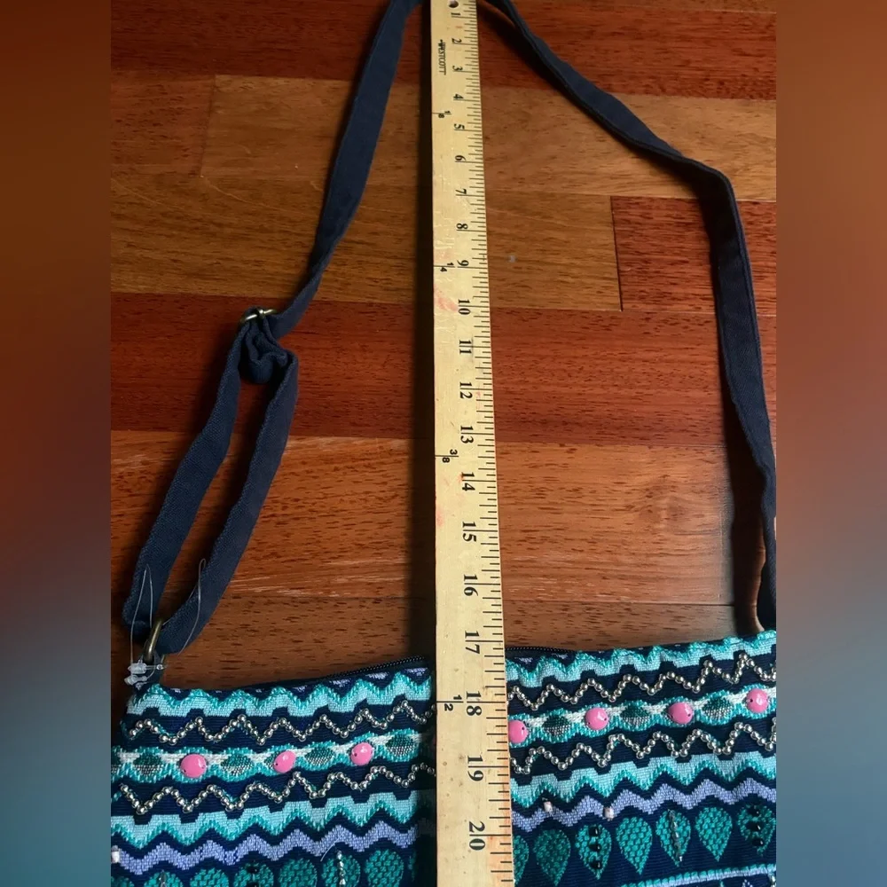 Stephanie Nicole NY Beaded Purse Crossbody Bag Festival Boho Blue Green Pink
